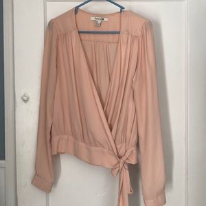 Pale pink tie front long sleeve blouse